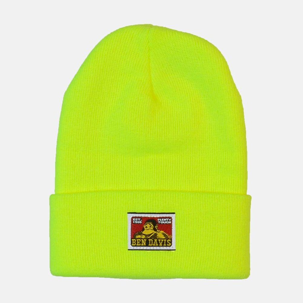 Ben Davis Unisex Beanie Acrylic Cuffed Double Layered Knit Hat Cap Safety Yellow